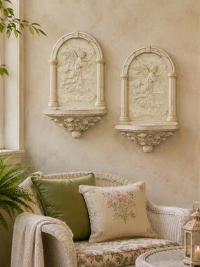 2 Italian Sconce, Angel Candle holder, Wall Plaque, Candle Holder, Faux Marble